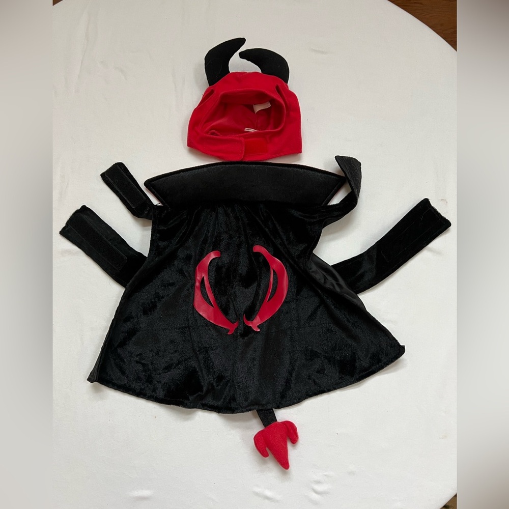 Devil Dog Costume Top Paw Halloween Size M 2 Pieces Hat With Horns and Cape Pup